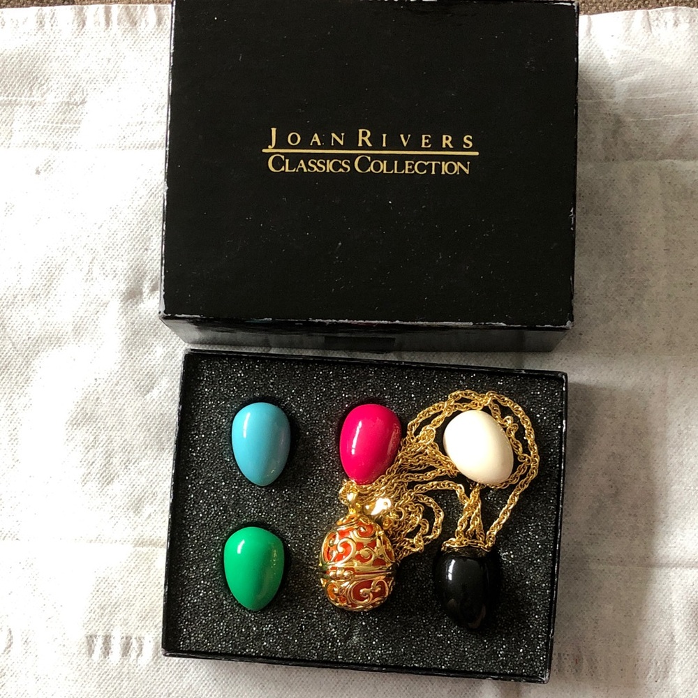 Vintage Joan Rivers Gold and Multi-Color Egg Pendant Necklace